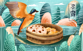 寒露节气插画卡通清新背景素材