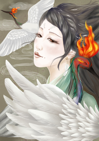 少女仙鹤插画卡通背景素材