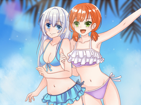 夏季少女清凉插画卡通背景素材