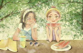 夏季西瓜少女清新插画卡通海报