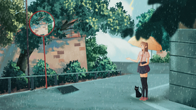 夏季街道清新少女插画卡通背景