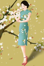 旗袍女性人物插画卡通背景素材