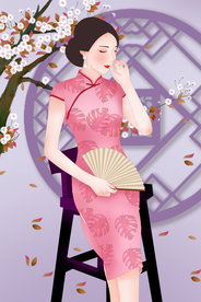 旗袍女性人物插画卡通背景素材