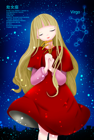 处女座星座少女插画卡通背景素材