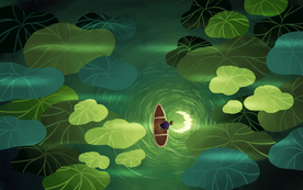 夏季荷叶少女清新插画卡通背景