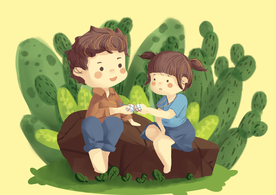 夏季母亲节母女清新插画卡通背景