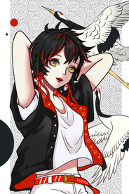 少女二次元仙鹤插画卡通背景素材