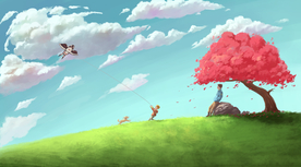 山谷清新天空传统国风插画背景