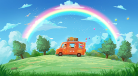 小汽车草坪彩虹插画卡通背景