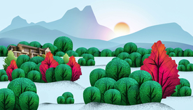 山水色彩清新插画卡通背景