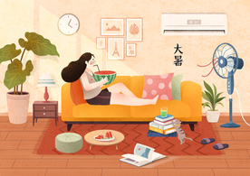 大暑清新人物夏季插画卡通背景