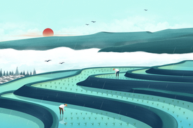 梯田清新传统国风插画卡通背景