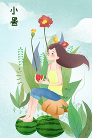 小暑女性人物传统插画背景