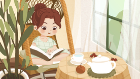 午后休闲人物传统插画背景