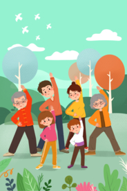 公园健身锻炼清新插画背景