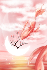 粉色锦鲤甜美清新国风插画背景