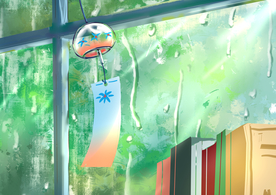 风铃夏季清新窗台插画背景素材