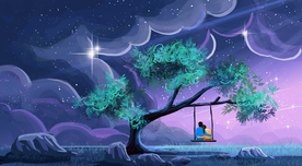 天空森林孤独人物插画背景素材