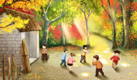 夏日玩耍儿童插画卡通背景素材