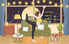 瑜伽人物女性清新插画卡通背景