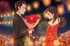 七夕情人节情侣人物插画卡通背景