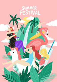 扁平化人物庆祝派对插画图片