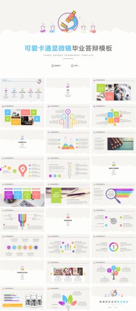 可爱卡通显微镜毕业答辩模板