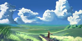 天空蓝色人物插画卡通背景