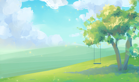 梦幻郊外清新插画卡通背景