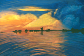 海洋日落墙画艺术插画素材