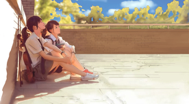 校园阳台女性人物清新插画素材