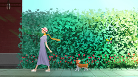 户外遛狗夏季清新插画素材