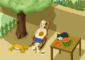 夏季休息乘凉睡午觉插画素材