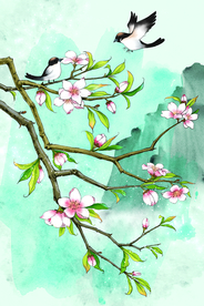 春季枝头清新插画背景素材