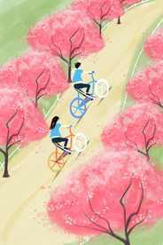 旅游户外骑车人物清新插画背景