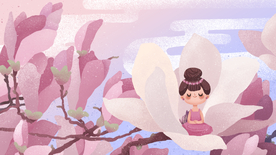 花瓣花朵仙女国风插画背景