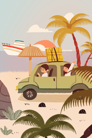 户外旅游郊外开车插画背景