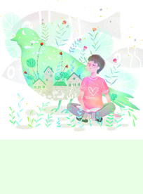 人物小男孩清新插画卡通背景