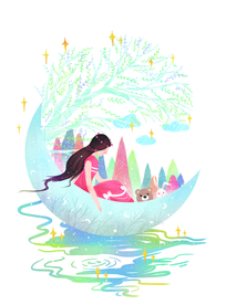 女性人物清新插画卡通背景