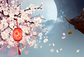 梅花枝头灯笼月亮古风背景素材