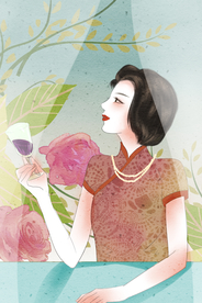 民国人物女性复古插画背景素材