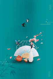 山水地产传统国风古风插画背景