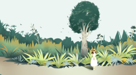 户外人物风景女性清新插画背景