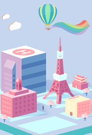 日本东京塔城市地标插画背景