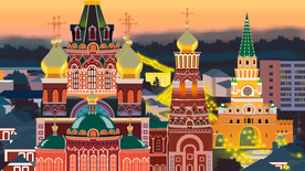 国外地标建筑城市插画卡通背景