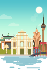 澳门建筑地标城市插画卡通背景