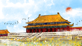 北京地标建筑城市插画卡通背景