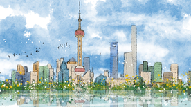 上海地标建筑城市插画卡通背景