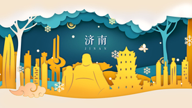 济南地标建筑城市插画卡通背景