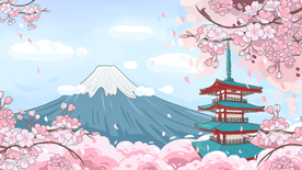 日本富士山地标城市插画卡通背景